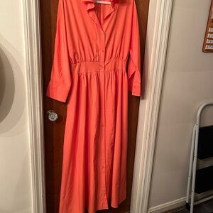 Orange Button Down Maxi Length Dress, Long Sleeved with Side Pockets. Size XXL